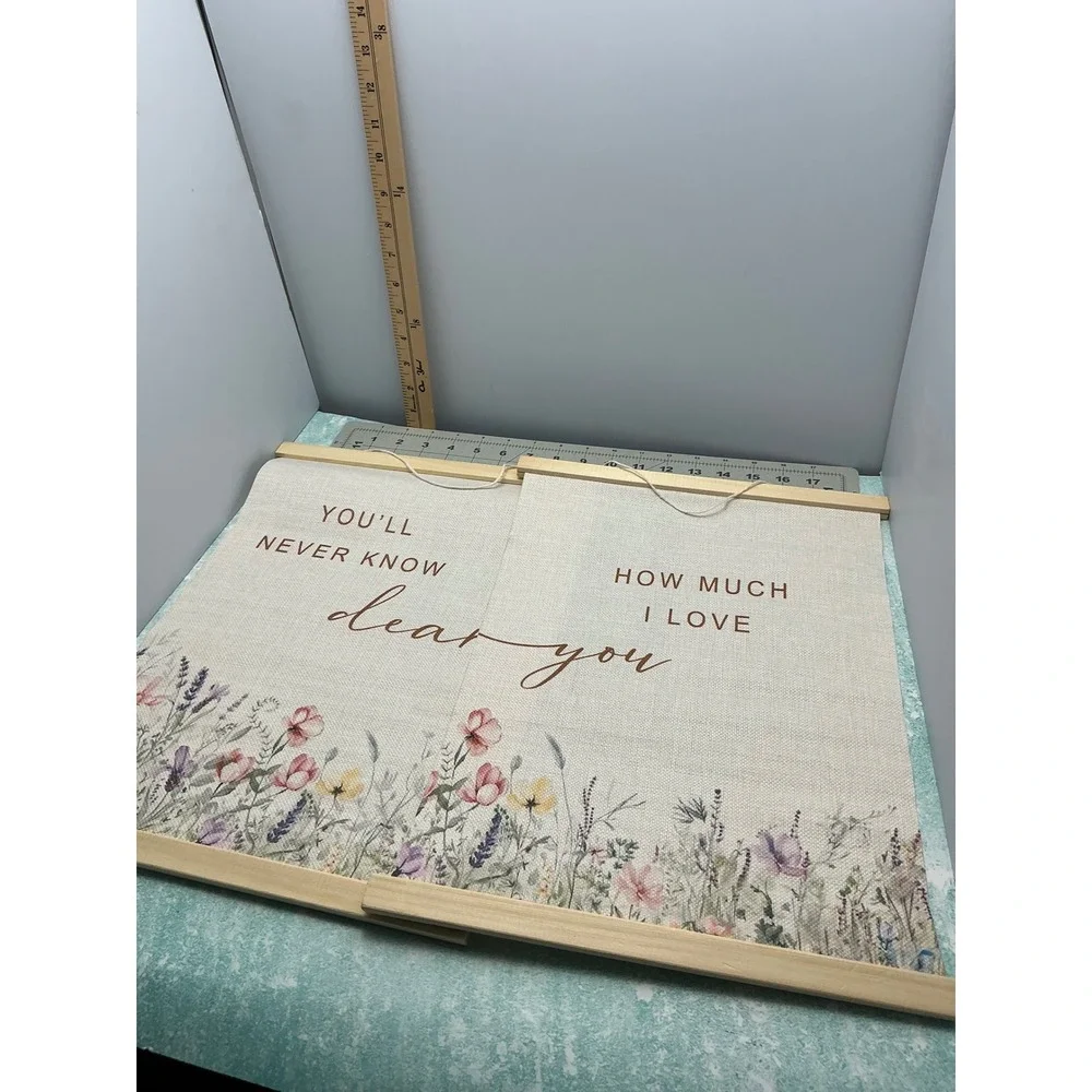 Wildflower Nursery Decor Hanging Canvas Scroll Wall Art Set of 2 Wood‎ Frame